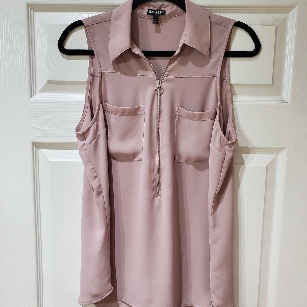 Express Button 3/4 Zip Sleeveless Blouse